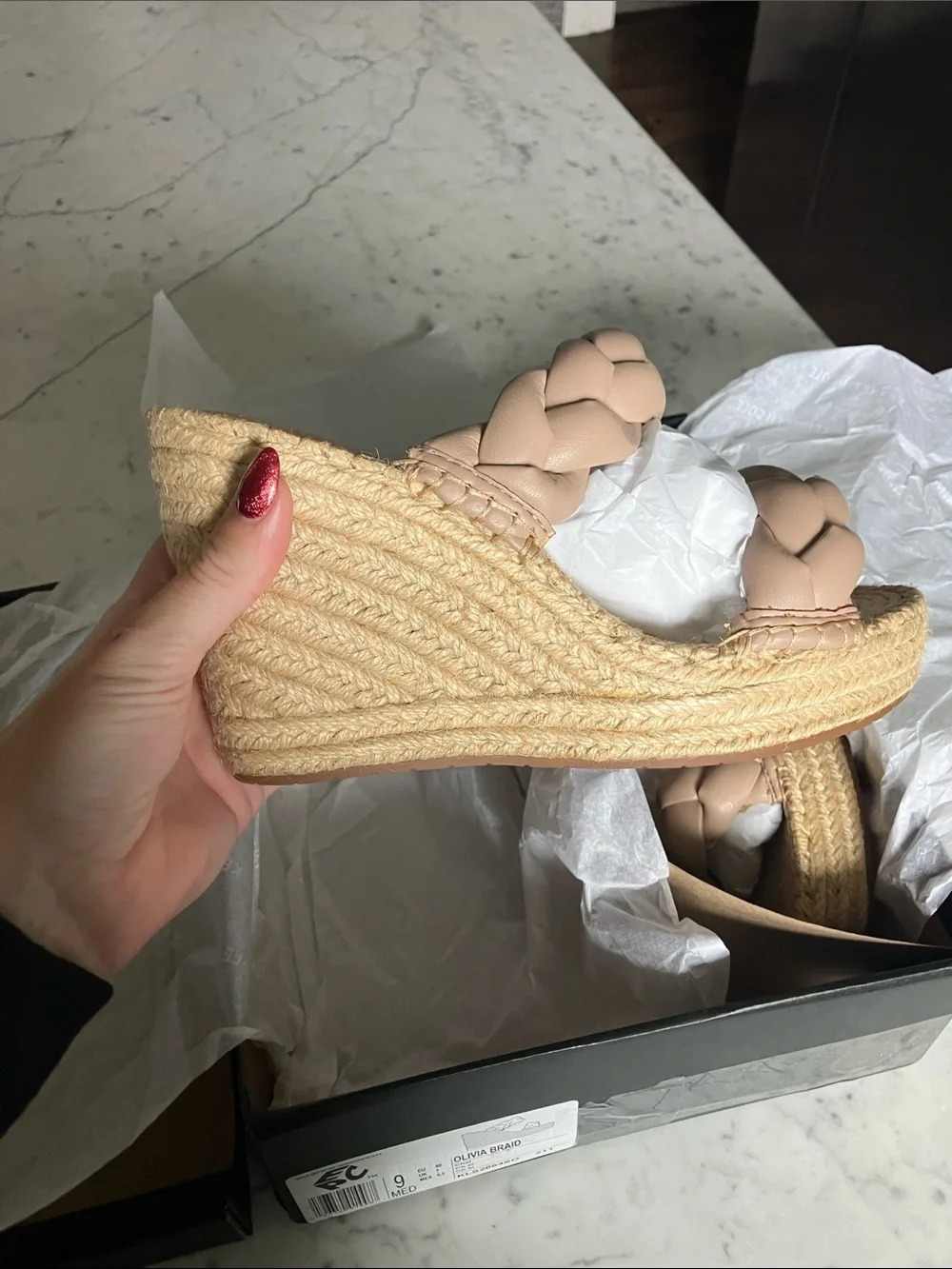 Kenneth Cole Braided Nude Espadrille Wedge Sandals